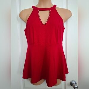 Torrid 00 Red Studded Halter Peplum Top
